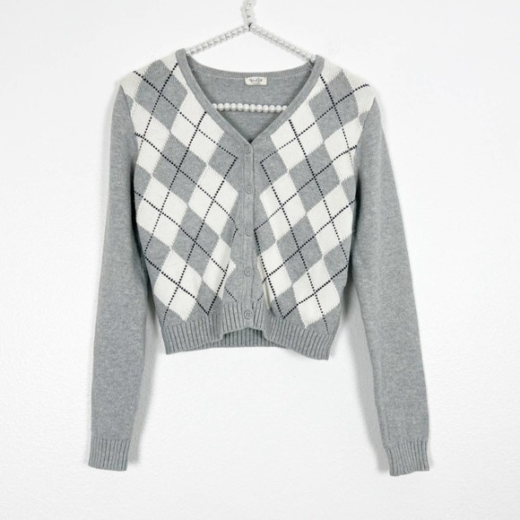 Brandy Melville Sweaters - John Galt Argyle Cardigan Sweater Gray Size Small